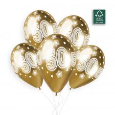 5 Ballons 50 Ans - 33 Cm - Doré