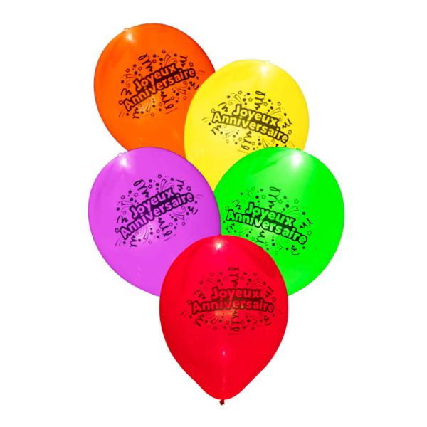 Ballons Lumineux en latex - Joyeux Anniversaire x 5 - 22221