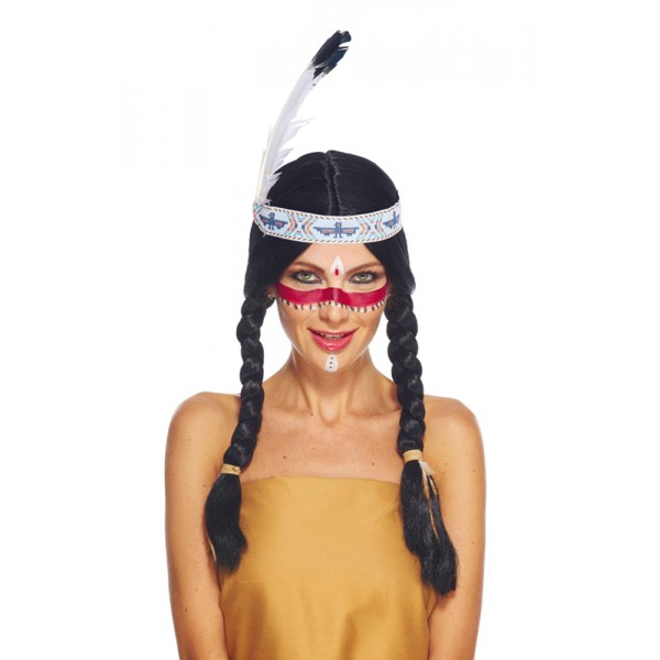 Perruque Indienne Avec Bandeau Plume - Femme - AQ04160