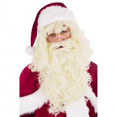 Perruque et Barbe de Père Noël super Luxe, ivoire Naturel 