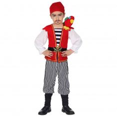 Déguisement Pirate rouge et noir avec perroquet - Enfant