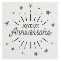 Serviettes en papier x 10 - Anniversaire étincelant Argent