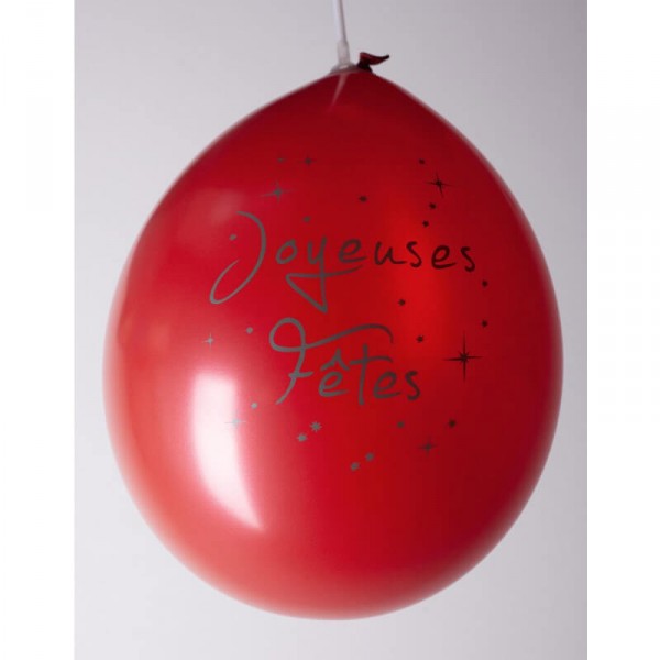 Ballons de Baudruche x10 - Imprimé Joyeuses Fêtes : Rouge Métal - 21122
