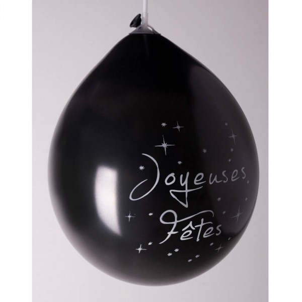 Ballons de Baudruche x10 - Imprimé Joyeuses Fêtes : Noir Métal - 21121