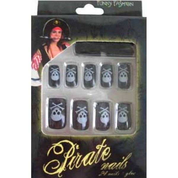 Faux Ongles Noirs - Motifs Pirate - 58262