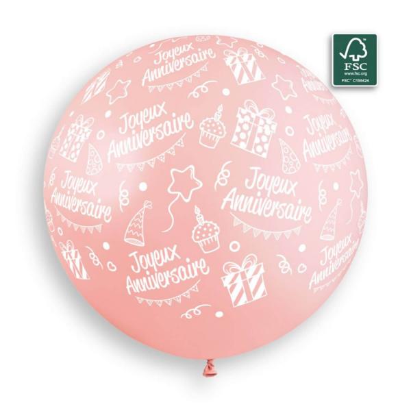 Ballon Joyeux Anniversaire Rond - 80 Cm - Rose - 312607GEM