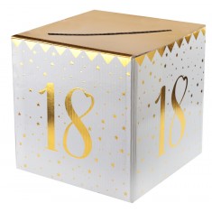 Tirelire 18 ans Joyeux Anniversaire Blanc et Or