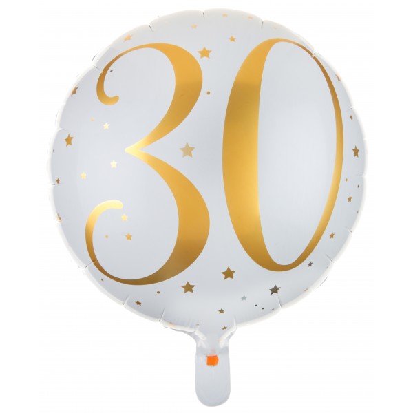 Ballon Aluminium 30 ans Joyeux Anniversaire Blanc et Or - 6236-30