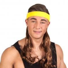 Bandeau jaune avec cheveux bruns