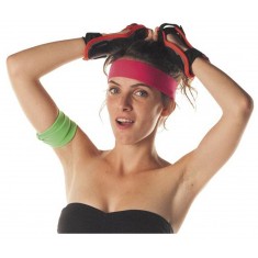 Ensemble Rétro Années 80 Femme - Haut Résille Fluo Vert Avec Gants, Bandeau Dentelle, Collier Et Boucles D'Oreilles Pour Fêtes Néon Et Thème Disco Tenue Années 80 Femme