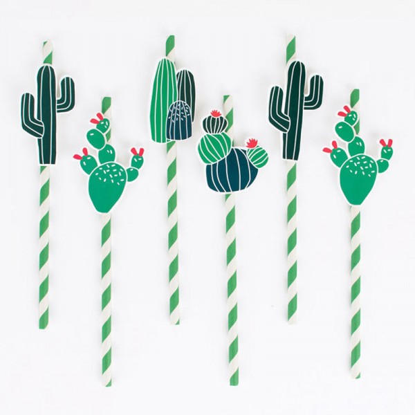 Lot de 12 pailles en papier et 12 étiquettes Cactus - MLD-PACACT