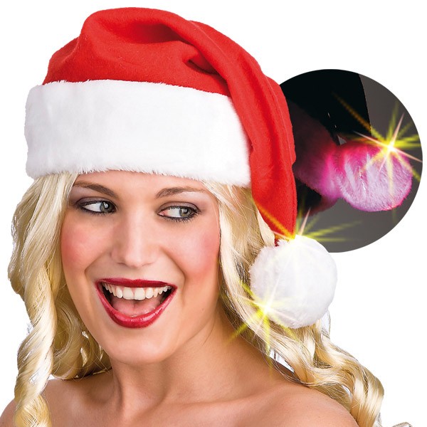 Bonnet de Père Noël et Mère Noël avec pompon lumineux - 05877