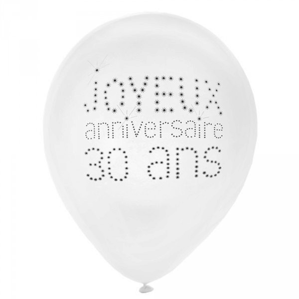 Ballon Blanc - Anniversaire 30 ans x8 - 4450-30