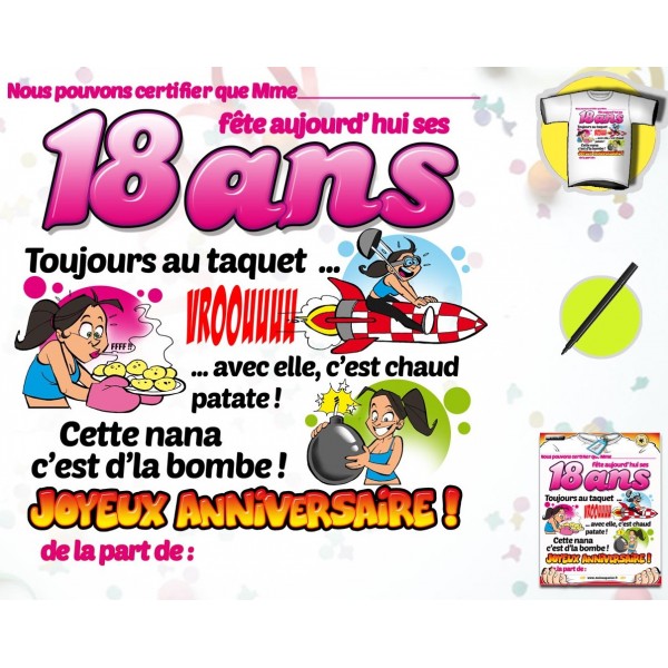 Tee-Shirt Anniversaire 18 ans Femme - 11422