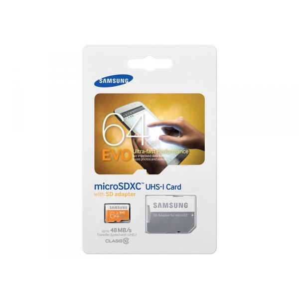 MicroSDXC 64GB Samsung CL10 EVO UHS-I + adaptateur SD Retail - 12263
