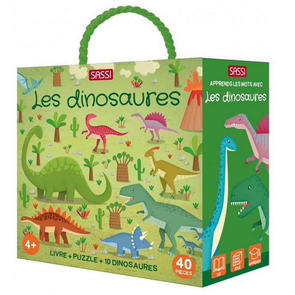 Coffret livre et Puzzle 40 pièces : Les Dinosaures - Sassi-307551