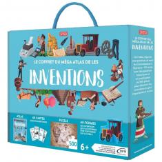 Coffret Méga Atlas des inventions : Livre, cartes, puzzle 500 pièces et 40 formes