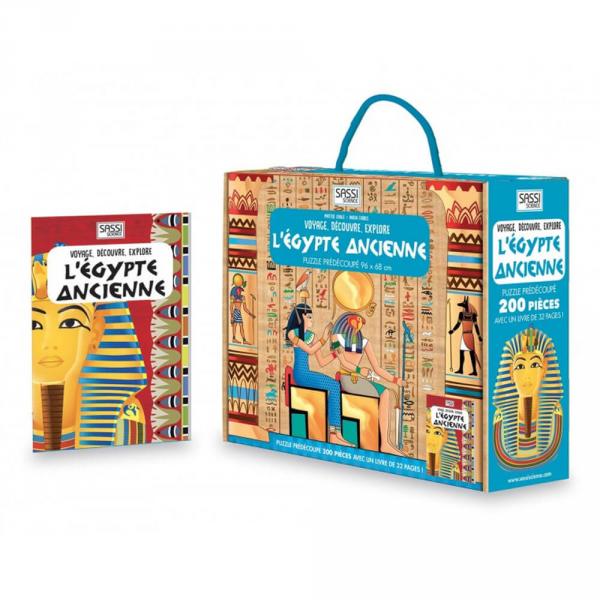 Coffret livre et puzzle 200 pièces : Voyage, découvre, explore : L'Égypte ancienne - Sassi-606053