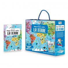 Coffret livre et puzzle 205 pièces : Voyage, découvre, explore : La Terre