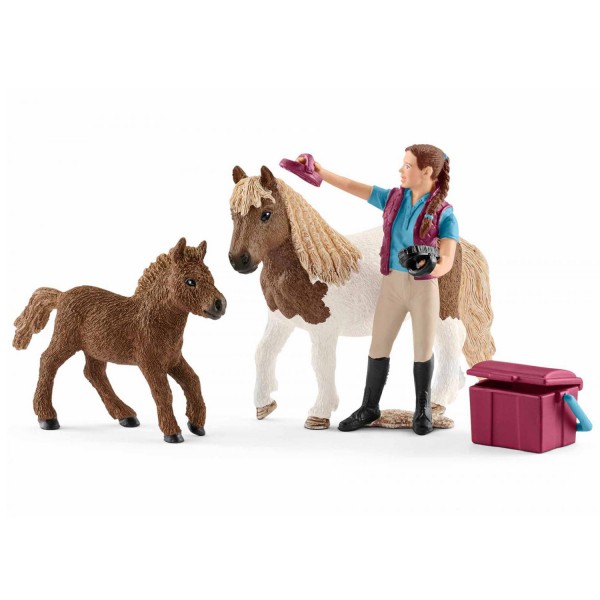 Figurines : Soigneuse de chevaux avec poneys - Schleich-42362