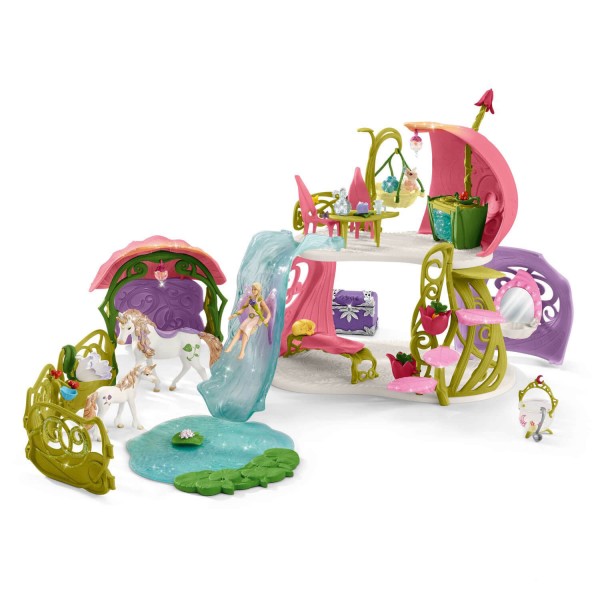 Bayala figurines: Glittery flower house with unicorns, lake and stable - Schleich-42445