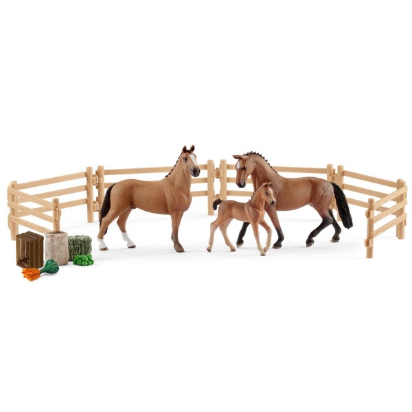 Figurines de chevaux : Famille d'hanovriens dans le prairie - Schleich-42405