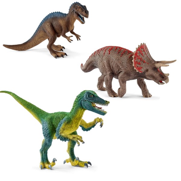 Kit Figurines Schleich Dinosaures : Acrocanthosaure, Tricératops, Vélociraptor - KIT00038