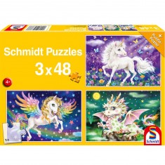 Puzzle de 3 x 48 piezas: Animales fantásticos