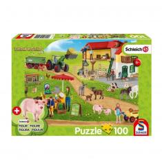 100-teiliges Puzzle mit Figur: Bauernhof und Hofladen