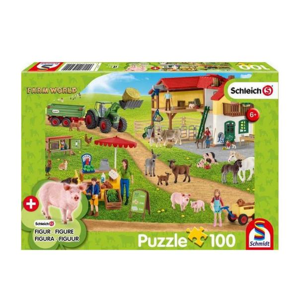 Puzzle de 100 piezas con figurita: Granja y tienda agrícola - Schmidt-56404