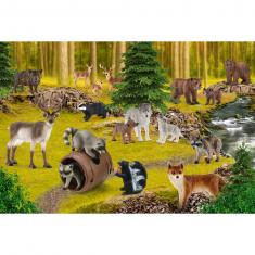 Puzzle 150 pièces avec 1 figurine Schleich : Wild Life : Avec les ratons laveurs