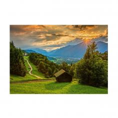 1500 pieces PUZZLE: SUNSET OVER THE MOUNTAIN VILLAGE OF WAMBERG