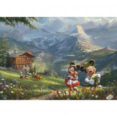 1000 pieces puzzle: Thomas Kinkade : Mickey and Minnie in the Alps, Disney