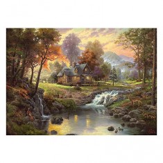 Puzzle de 1000 piezas - Thomas Kinkade: cabaña al anochecer