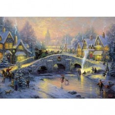 Puzzle 1000 pièces - Thomas Kinkade : Village enneigé