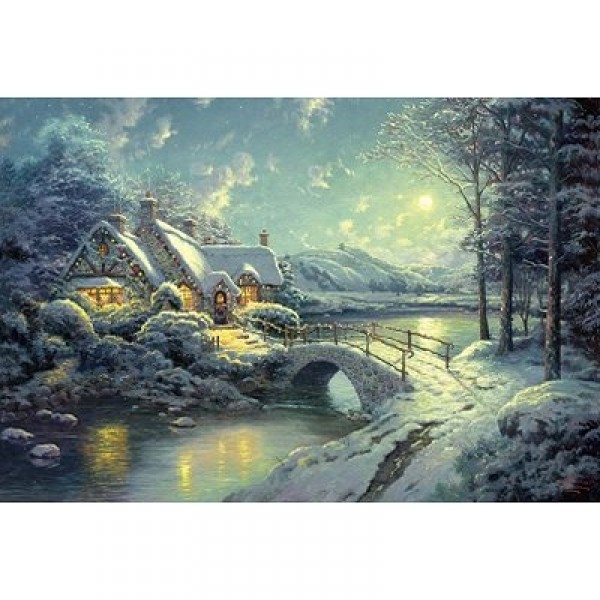 Puzzle 500 pièces - Thomas Kinkade : Clair de lune sur la neige - Schmidt-58453
