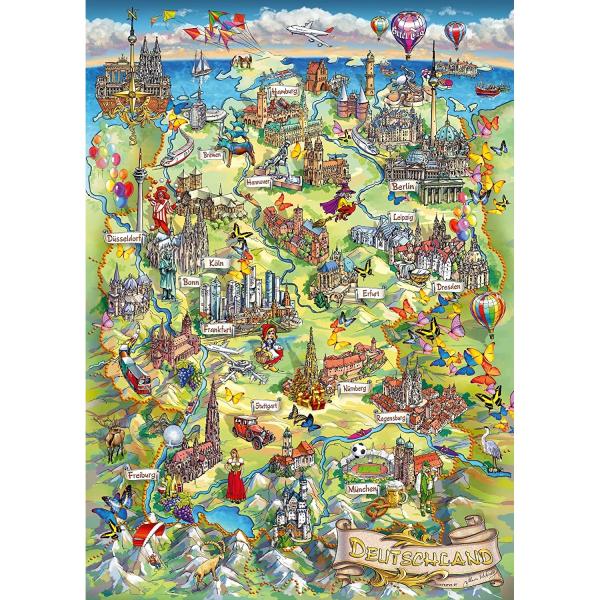 Puzzle de 1000 piezas: mapa ilustrado de Alemania - Schmidt-58330
