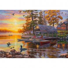 1000 piece puzzle: Boathouse with canoes