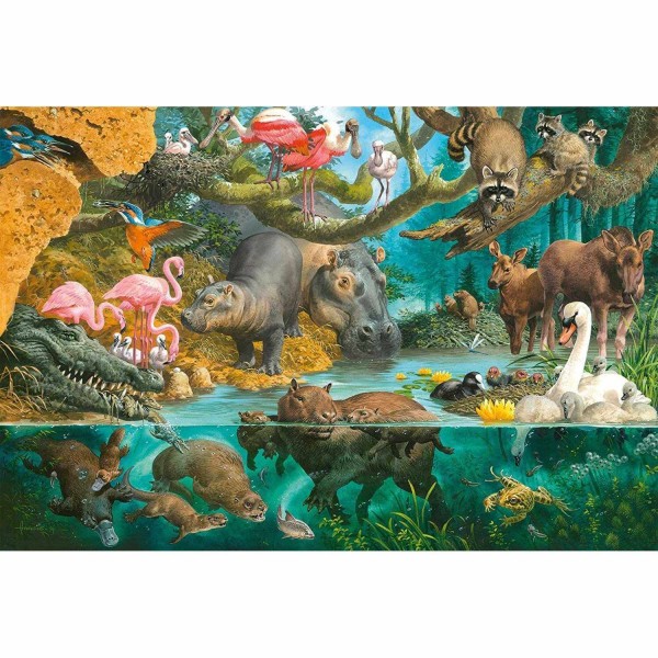 100 Teile Puzzle: Tierfamilien am Ufer - Schmidt-56306