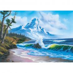 Puzzle 1000 pièces : Bob Ross : Montagne au bord de la mer