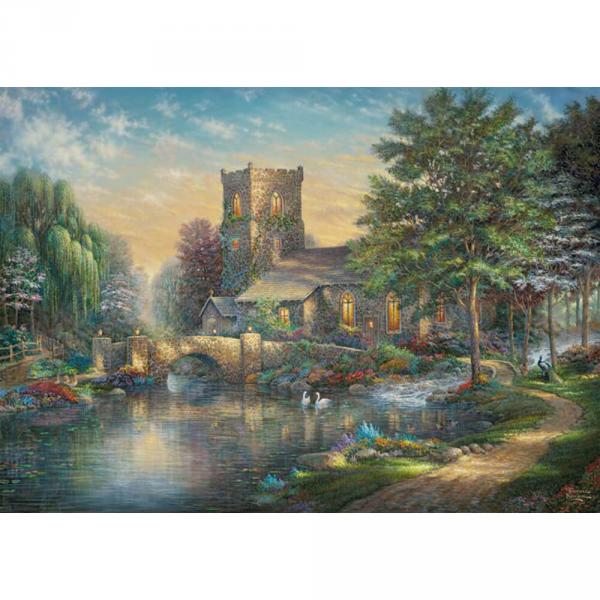 1000 piece jigsaw puzzle: Thomas Kinkade: Willow Wood Chapel - Schmidt-57367