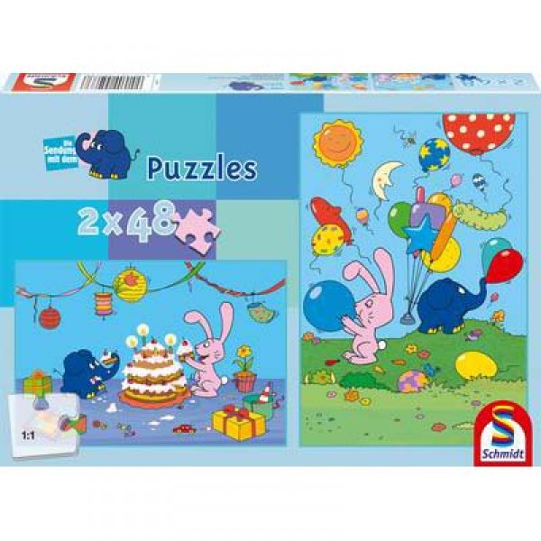 Puzzle 2 x 48 pièces - L'éléphant bleu : Fête d'anniversaire - Schmidt-55073