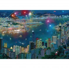 Puzzle de 1000 piezas: fuegos artificiales sobre Hong Kong