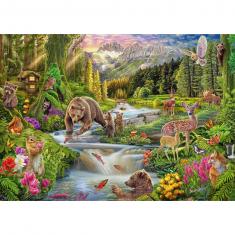 1000 piece Puzzle : Wild animals at the edge of the woods