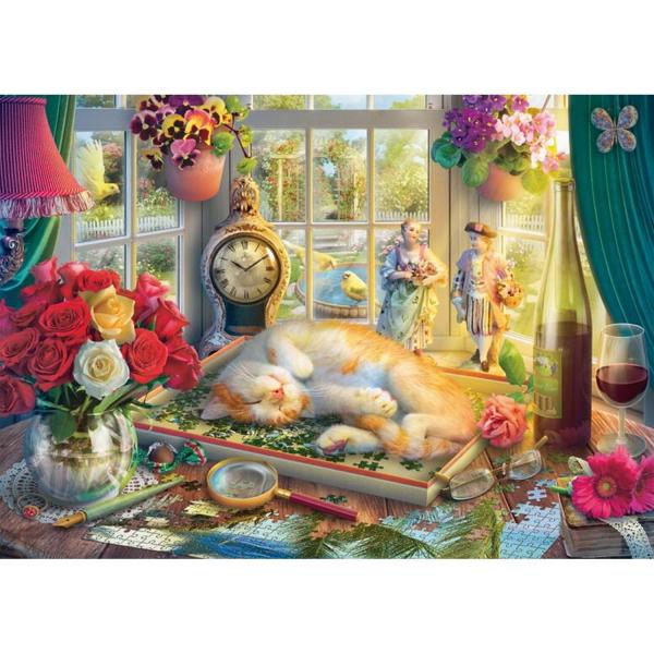 Puzzle 1000 pièces : L’heure du puzzle pour le chat  - Schmidt-59789