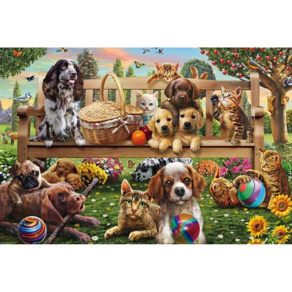 Puzzle de 200 piezas: Perros y gatos en un picnic - Schmidt-56534