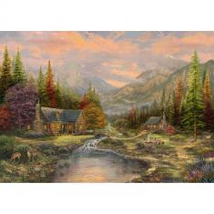 1000 piece Wooden Puzzle: The Mountain Stream - Thomas Kinkade