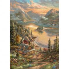 Puzzle 500 pièces : Splendeur au bord du lac - Thomas Kinkade