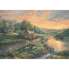 1000 piece Puzzle: Dawn at Emerald Valley - Thomas Kinkade