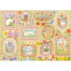 Puzzle 1000 pièces : Nobles chats parmi les fleurs